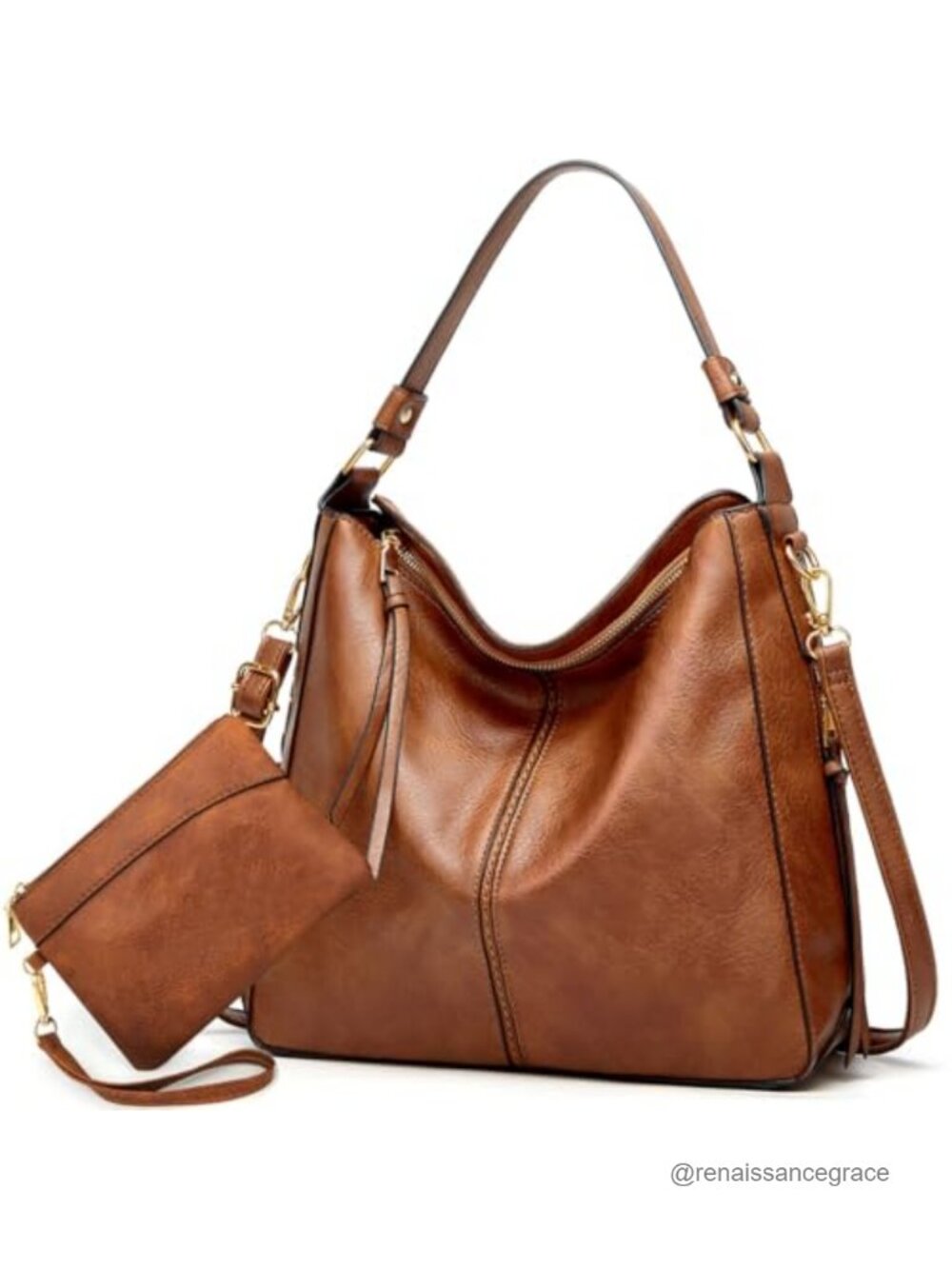 Women's Hobo Bag with Wallet, Faux Leather Tote with Crossbody Strap